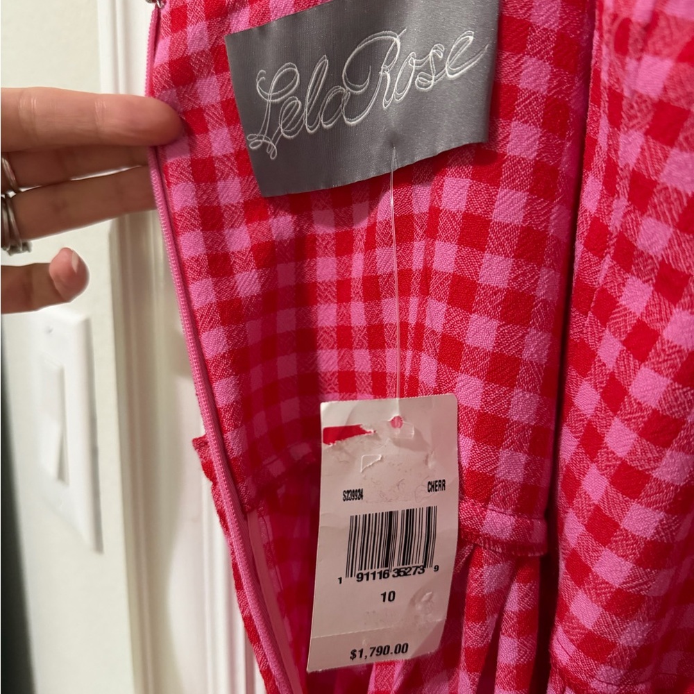 Lela Rose Cherry Gingham Square Neck Midi Dress, Size 10, NWT - Picture 5 of 6